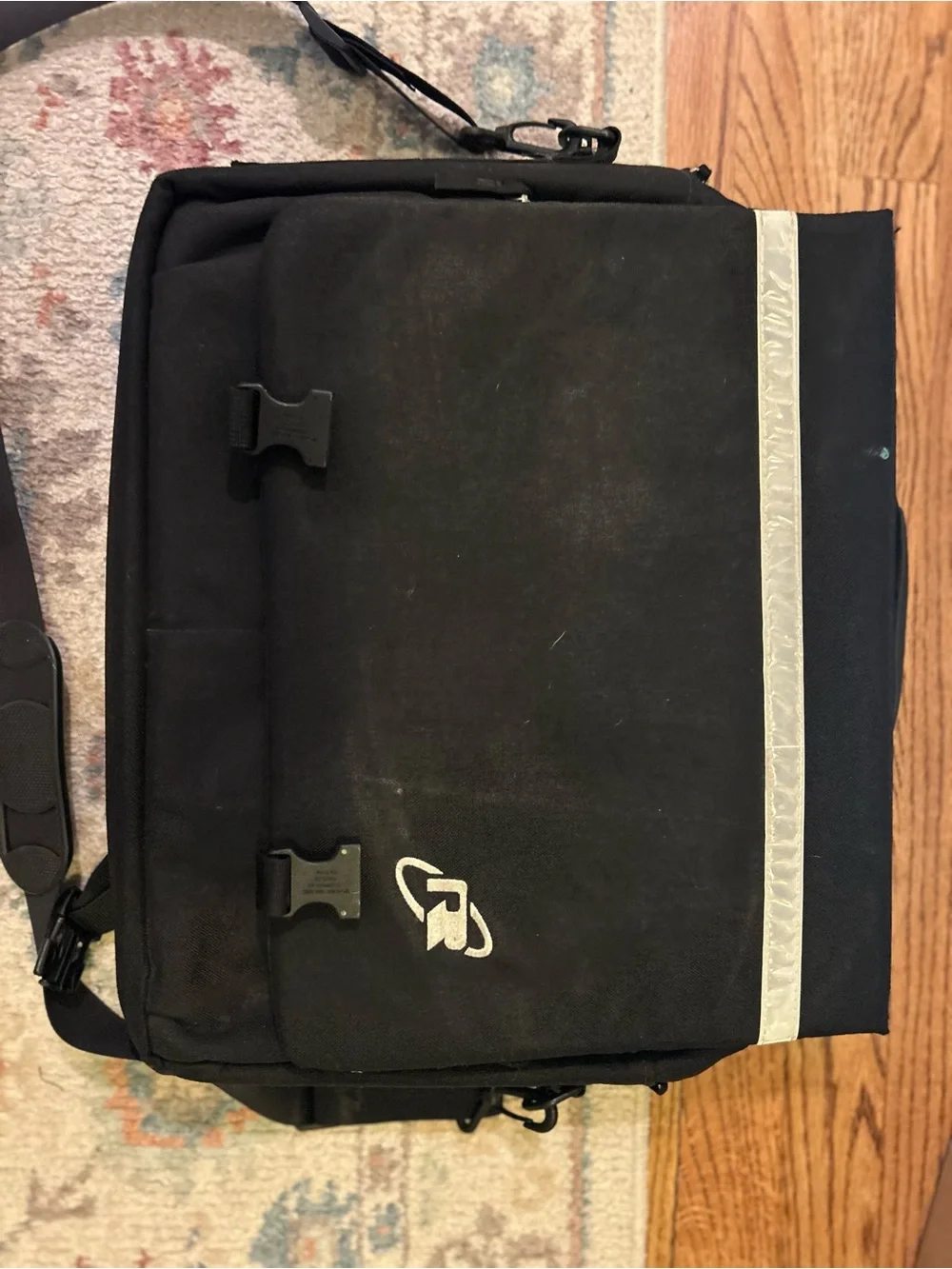 Black Messenger Bag with Reflective Strip - Unbranded
